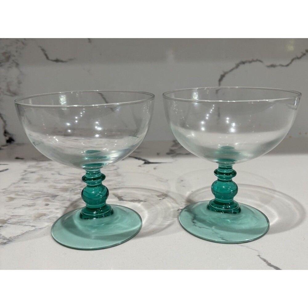 Luminarc Margarita Glasses Aqua Stem Fruit Dessert Cups Set of  2